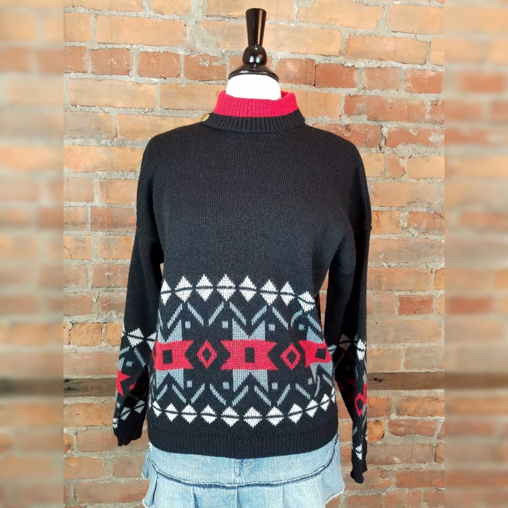 VTG 1980s Women's Teasers Sweater Black w/Red Gray
